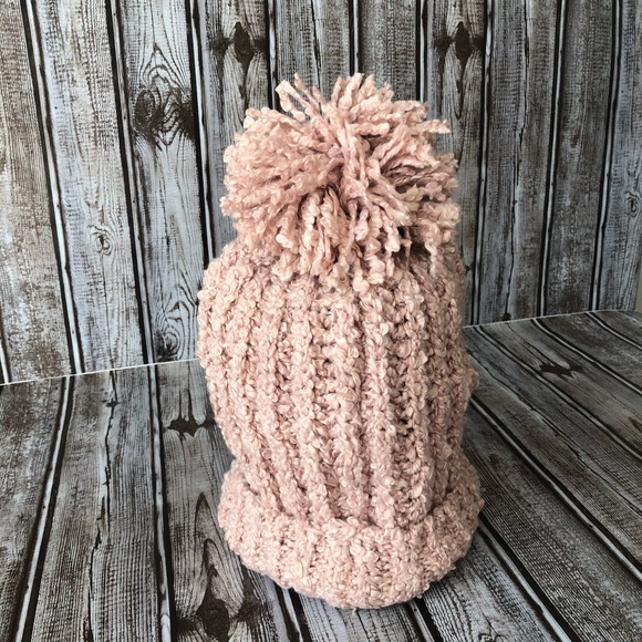 Indi Pink Color Chenille knit C.C. Beanie with pom - Picture 3 of 6